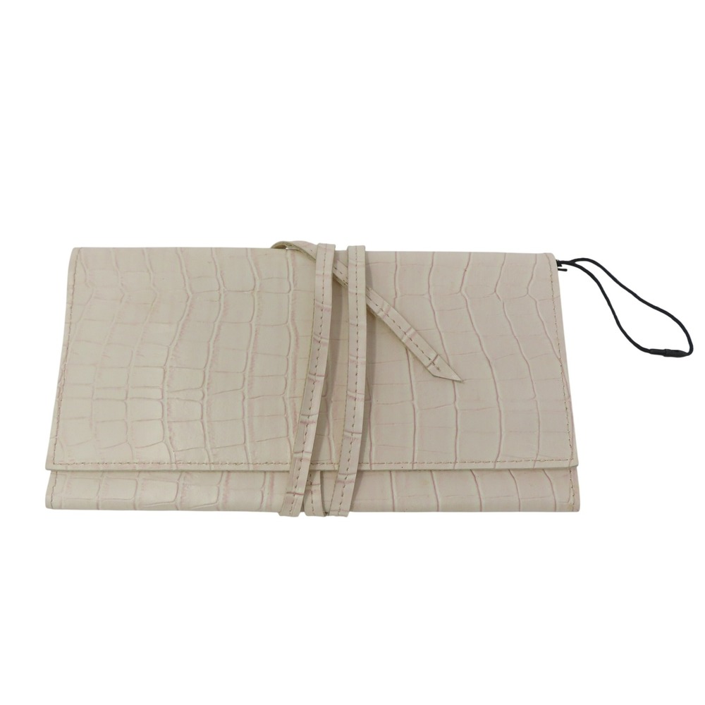 Tuscan Designs Cream Croc‎ Embossed Leather Jewelry Roll Travel Organizer Case
